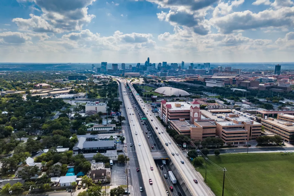Austi city skyline with freeway in foreground